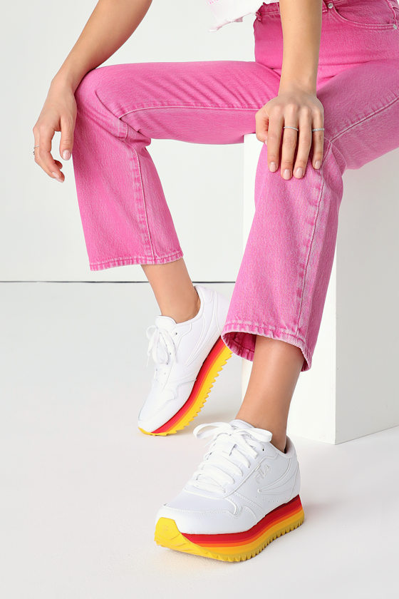 Orbit White Multi Stripe Flatform Sneakers 5