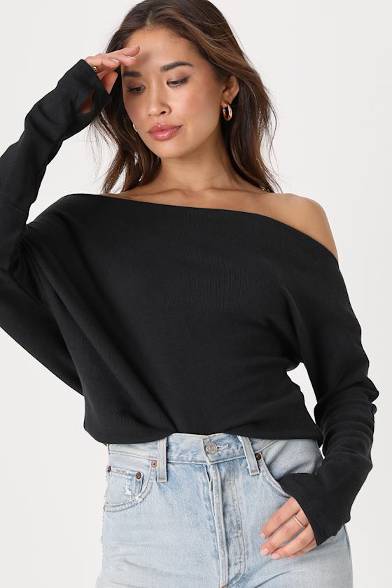 Fuji Black Off-the-Shoulder Long Sleeve Thermal Top 1