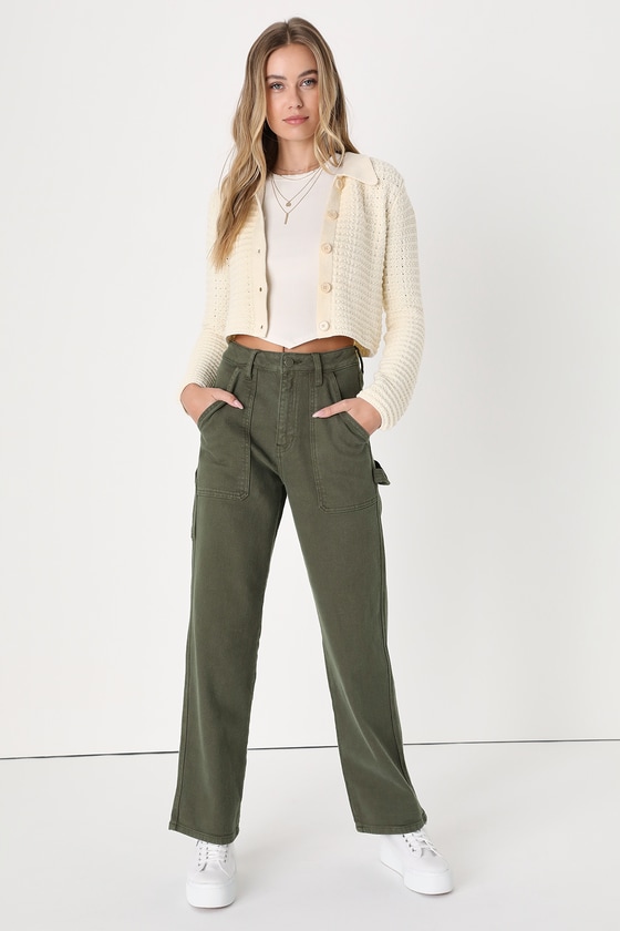 Jbd Perfect Idea Olive Green High Rise Slim Leg Carpenter Jeans