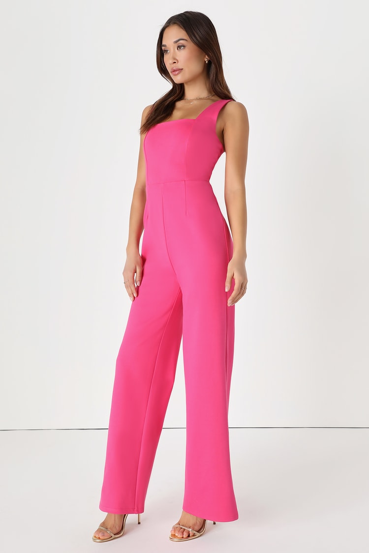 Prettylittlething Women's Hot Pink Drape One Shoulder Jumpsuit - Size 0