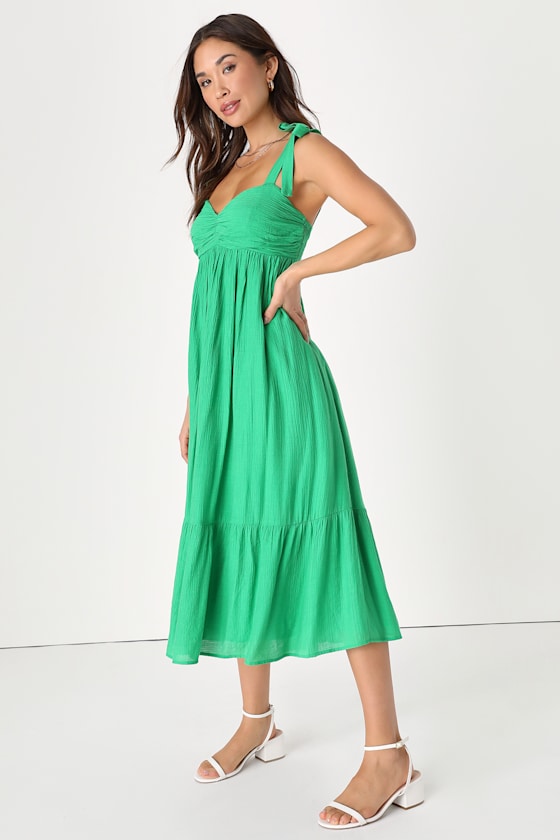 Green TieStrap Dress Empire Waist Midi Dress Midi Dress Lulus