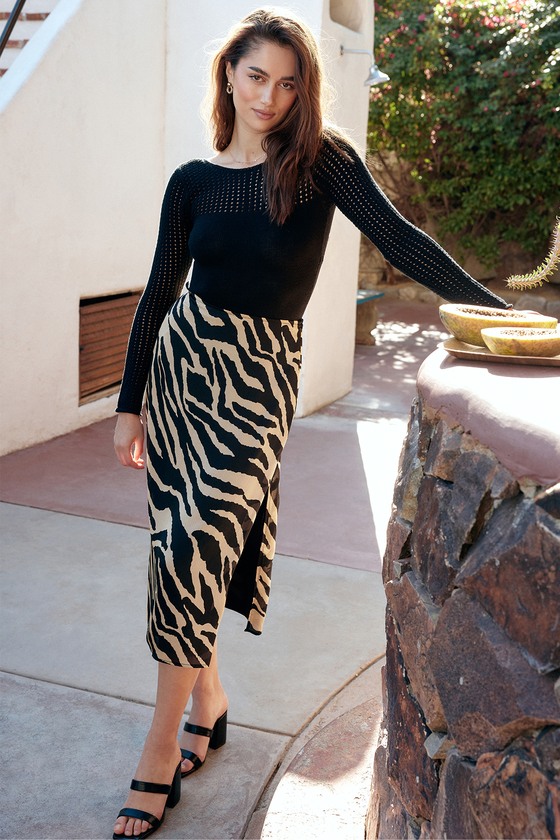 Zebra Print Skirt - Animal Print Skirt - Textured Satin Skirt - Lulus