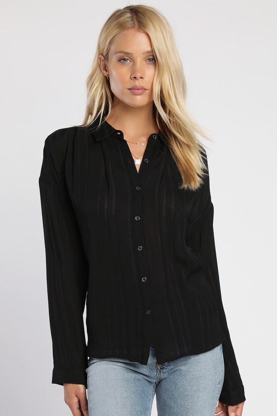 Black Button-Up Top - Striped Button-Up - Long Sleeve Top - Lulus