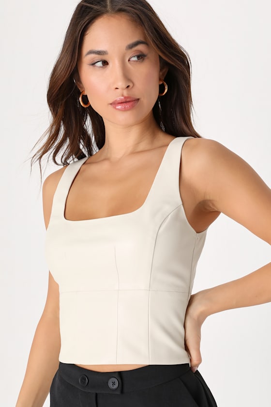 Ivory Tank Top Vegan Leather Top Cropped Tank Top Lulus