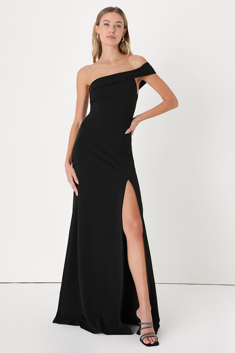 navy blue dress for baby girl Iconic Sophistication Black One-Shoulder Asymmetrical Maxi Dress