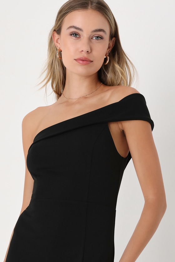 Iconic Sophistication Black One-Shoulder Asymmetrical Maxi Dress 2