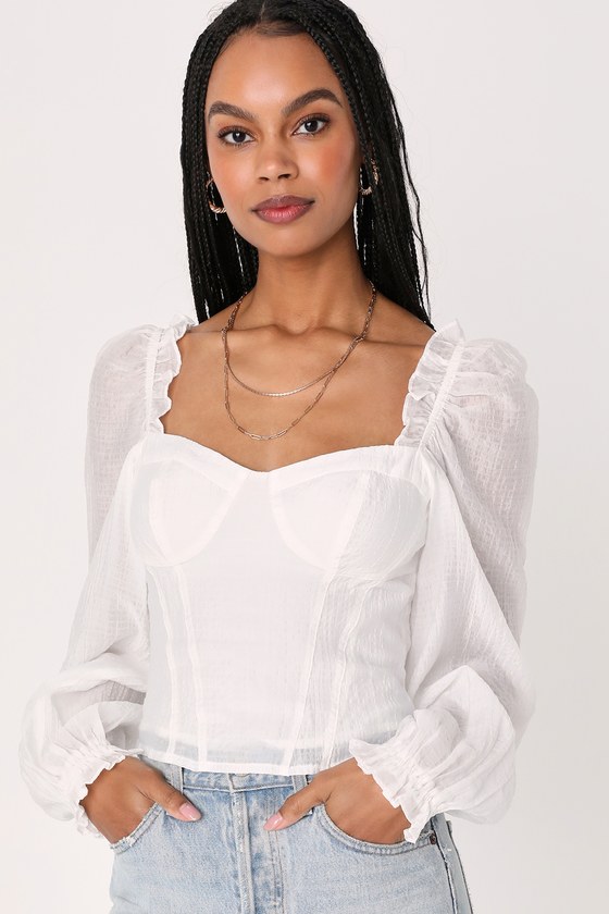 White Ruffled Top - Long Sleeve Blouse - Bustier Top - Cute Top - Lulus