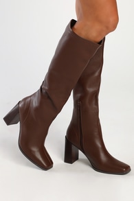 Mary Brown Square Toe Knee-High Boots