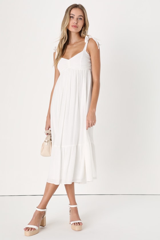 White Tie-Strap Dress - Empire Waist Midi Dress - Midi Dress - Lulus