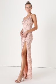 Blissful Blossoms Blush Pink Sequin Backless Maxi Dress