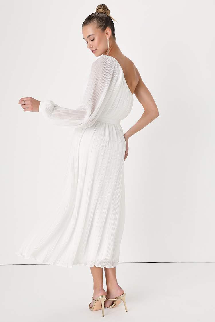 open lace back dress Pleated One-Shoulder Dress Ivory / 16