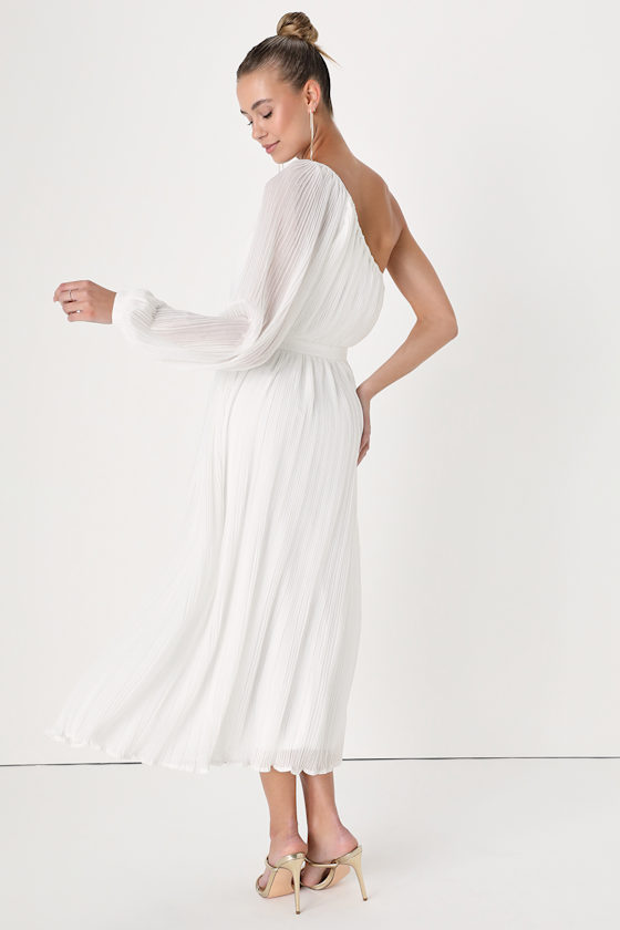 Always Loving You White Pleated One-Shoulder Midi Dress 10