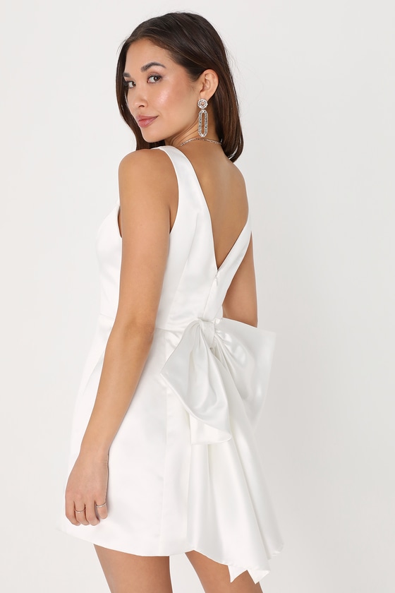 Oversized Bow Dress - Taffeta Mini Dress - White Taffeta Dress - Lulus