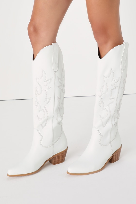 Shop Billini Urson White Pointed-toe Knee High Boots