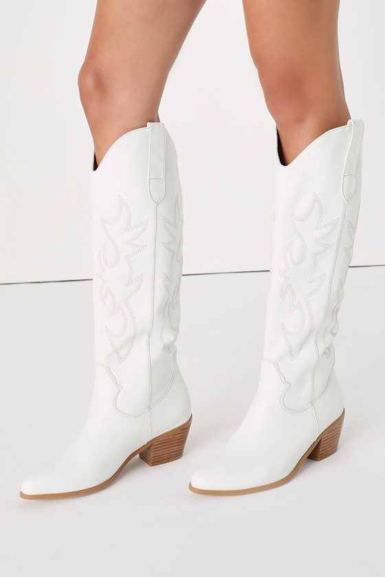 Urson White Pointed-Toe Knee High Boots 2