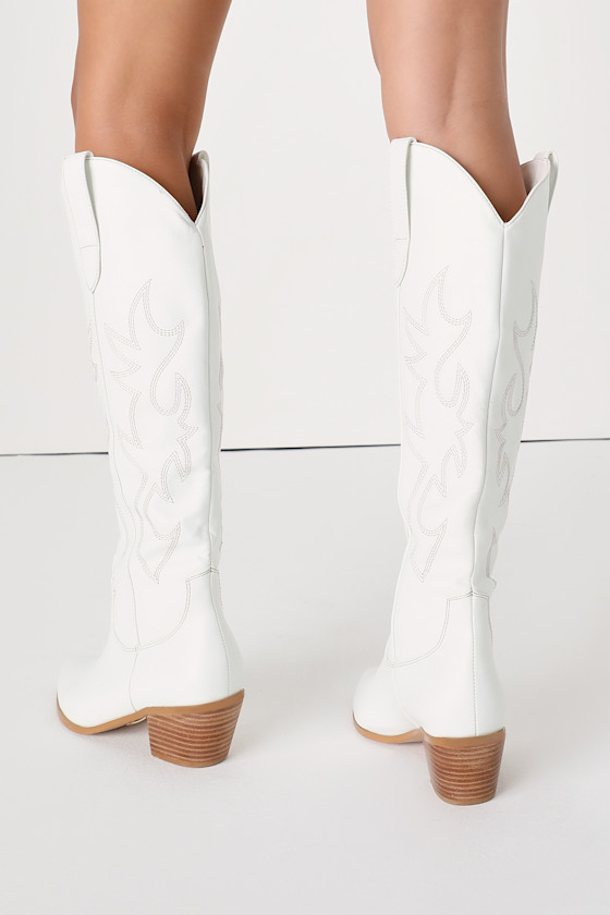 Urson White Pointed-Toe Knee High Boots 3