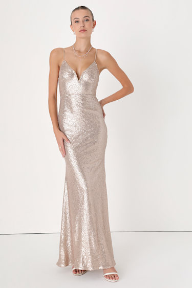 Spectacular Moment Rose Gold Mermaid Maxi Dress