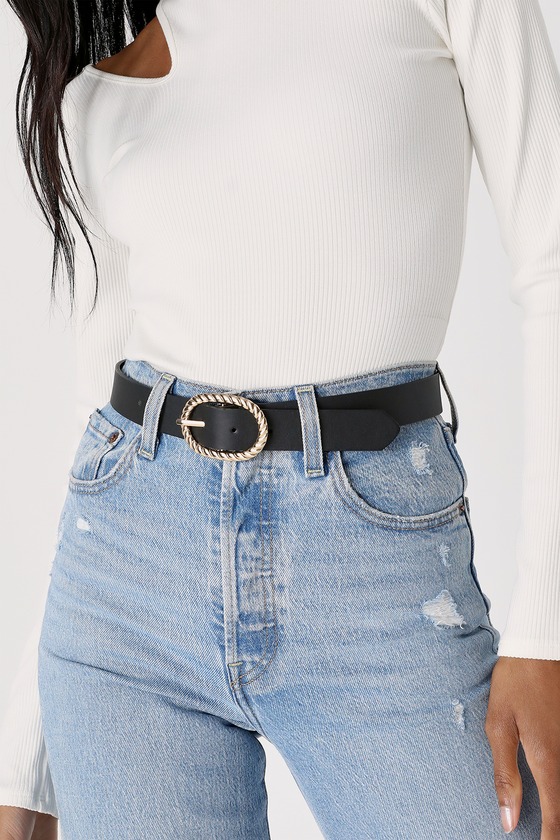 Black and Gold Belt - Twisted Belt Buckle - Faux Leather Belt - Lulus