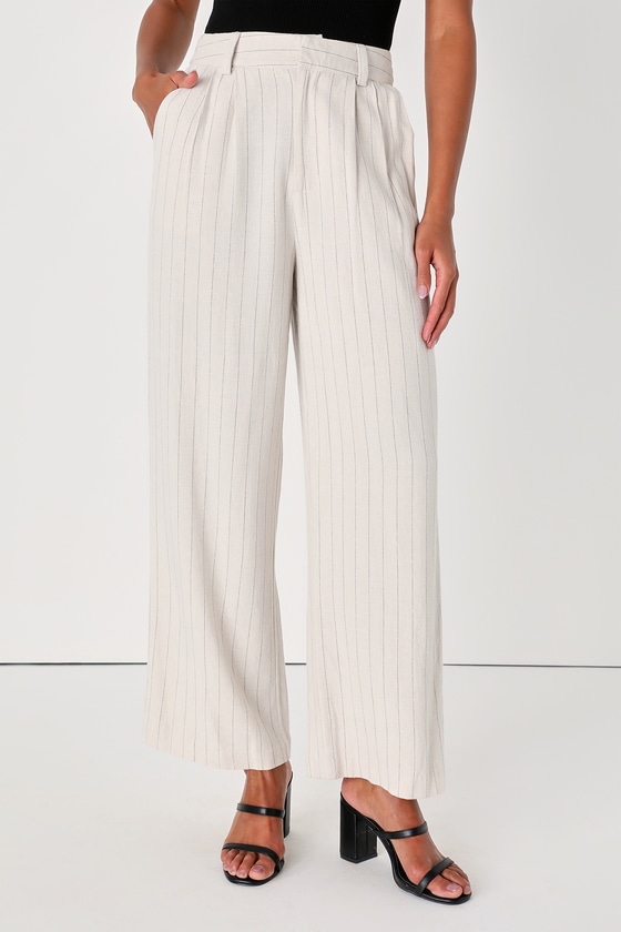 Beige Striped Linen Pants - High-Waisted Pants - Wide-Leg Pants - Lulus