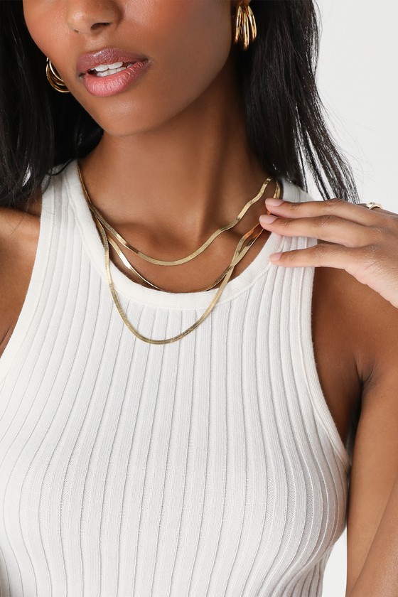 Lulus Total Decadence 14kt Gold Layered Herringbone Necklace