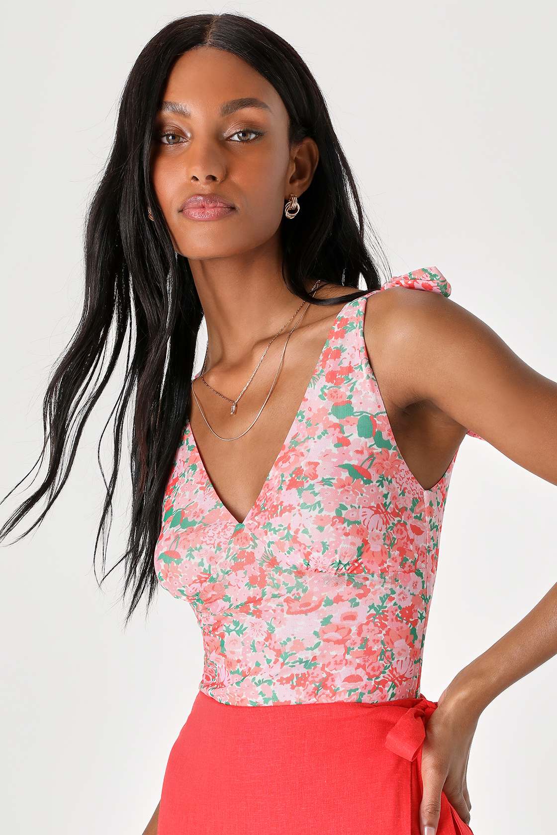 Pink Floral Bodysuit Pink Mesh Bodysuit TieStrap Bodysuit Lulus