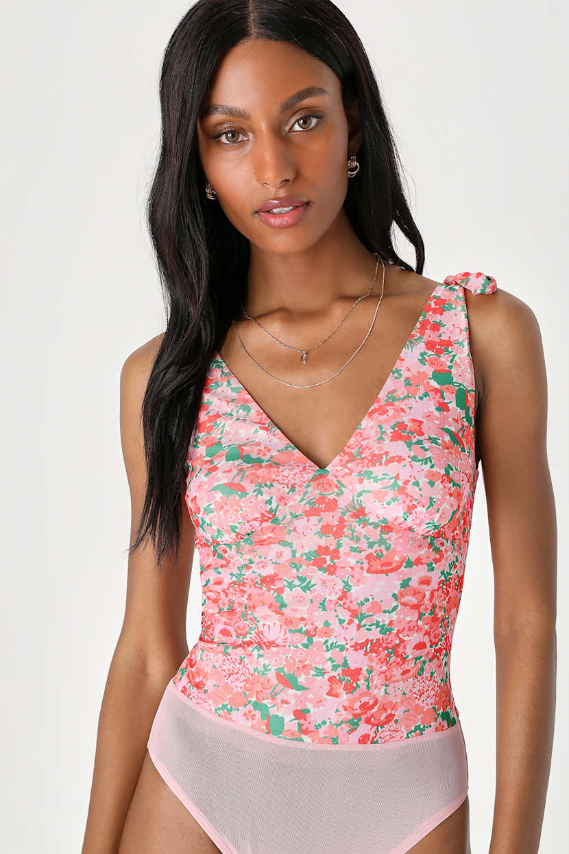 Mesh Sleeveless Bodysuit Pink Mesh Sleeveless Bodysuit With