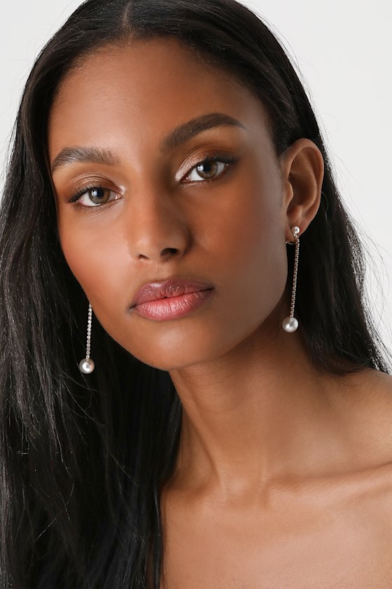 Sweet Starlet Gold Rhinestone Pearl Drop Earrings 1