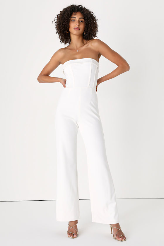 White Sleeveless Corset Jumpsuit