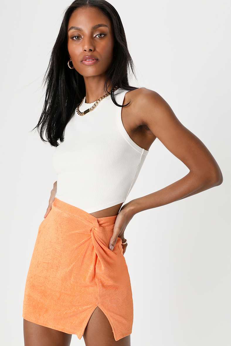 Commotion Maker Orange Twist-Front High-Waisted Mini Skirt