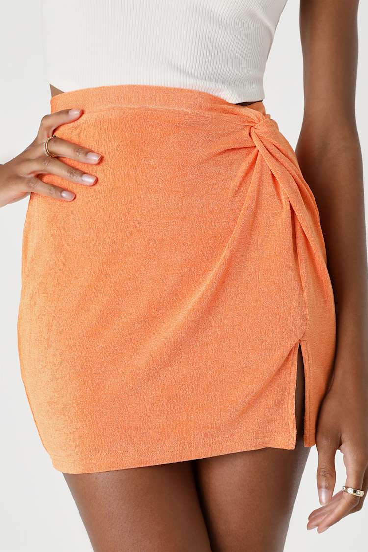 Commotion Maker Orange Twist-Front High-Waisted Mini Skirt
