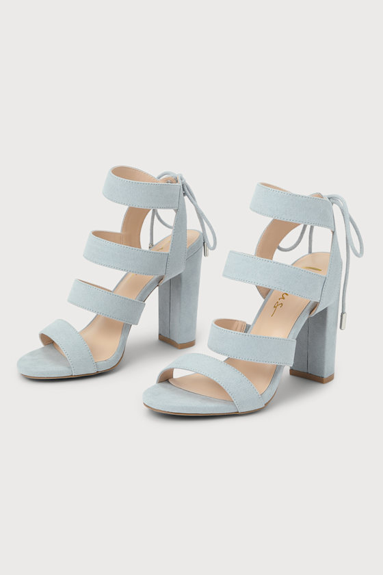 Marlena Blue Grey Suede Caged Lace-Up Heels 5