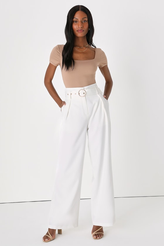 Malibu Belted Ponte High Waist Wide Leg Trouser Pant - Black | Boston Proper