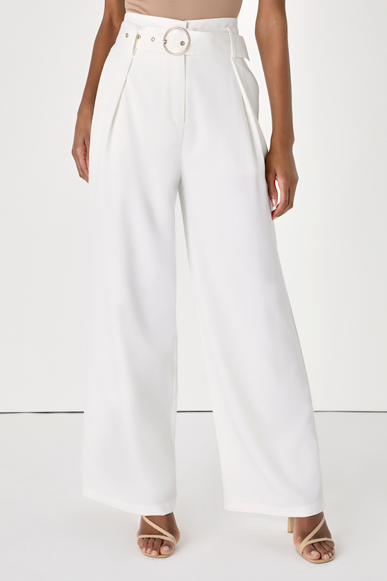 Confident Vibes White Belted Wide-Leg Trouser Pants 2