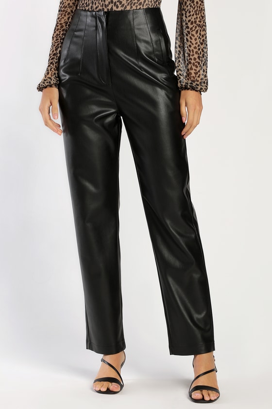 Leather high waisted sales trousers