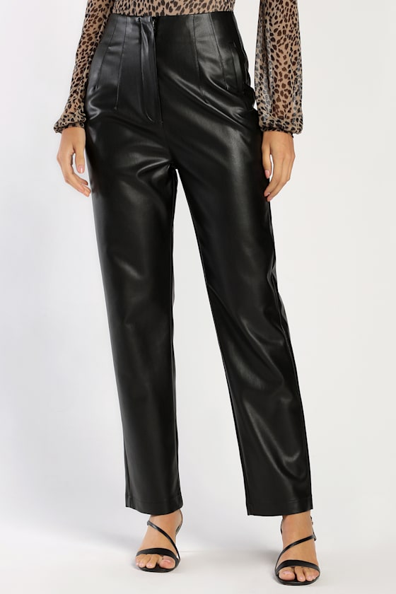 Icon Living Black Vegan Leather High-Waisted Trousers 2