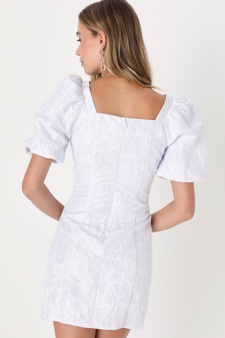 Beyond Amazing White Floral Jacquard Puff Sleeve Dress
