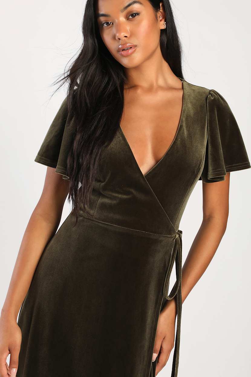 Lovely Green Maxi Dress - Maxi Wrap Dress - Flutter Sleeve Dress - Lulus