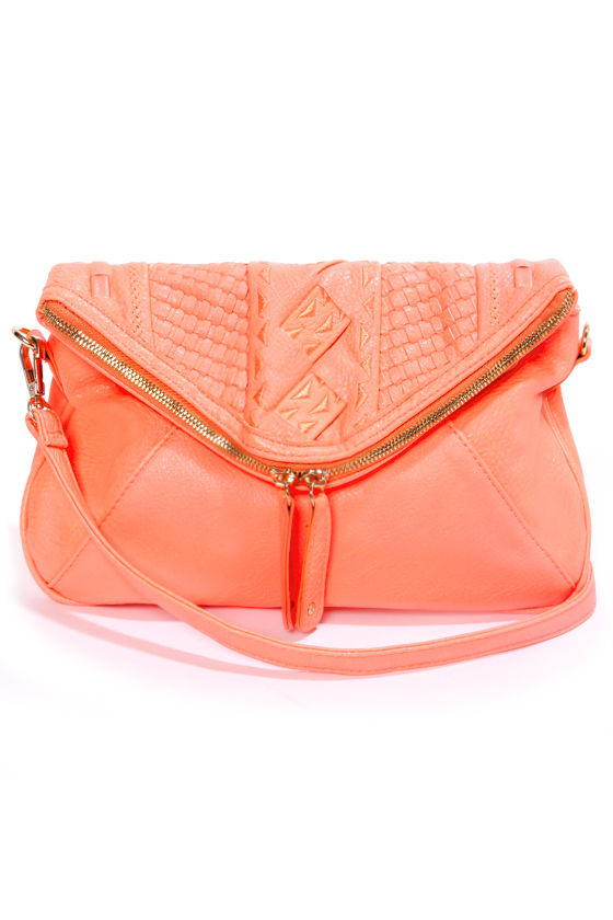 Texture-y Duty Neon Coral Clutch