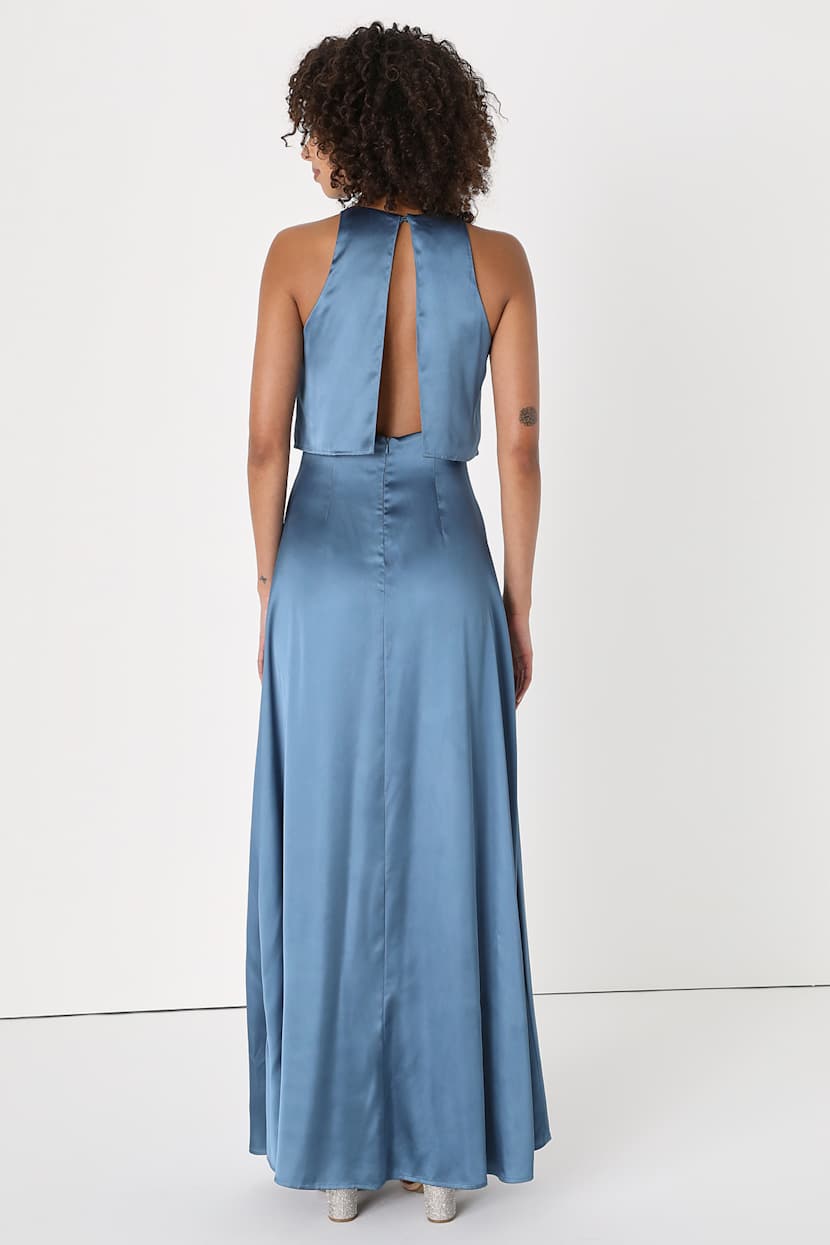 Slate Blue Gown - Sleeveless Satin Dress - High Neck Satin Dress - Lulus Slate Blue Gown - Sleeveless Satin Dress - High Neck Satin Dress - Lulus