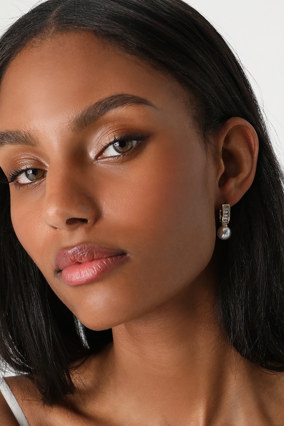 Lulus Striving For Shine 14kt Gold Pearl Huggie Earrings
