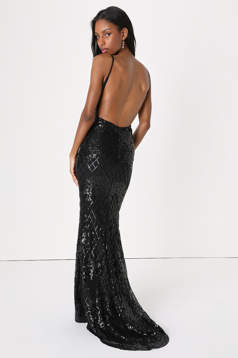 Black Sequin Dress - Mermaid Maxi Dress - Backless Maxi Dress - Lulus