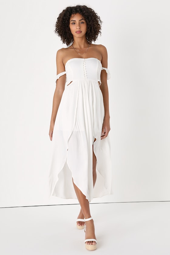 Easy on the Eyes Cream Off-the-Shoulder Maxi Dress 1