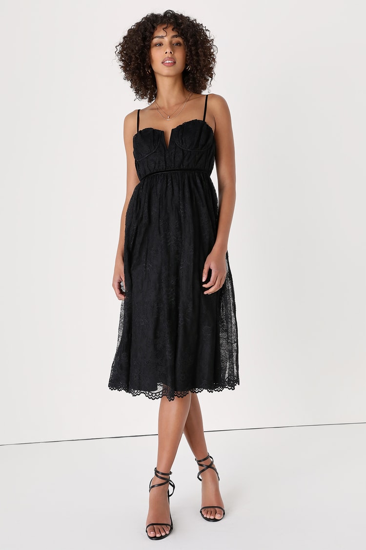 Black Midi Dress - Lace Dress - Bustier Dress - Sleeveless Dress - Lulus