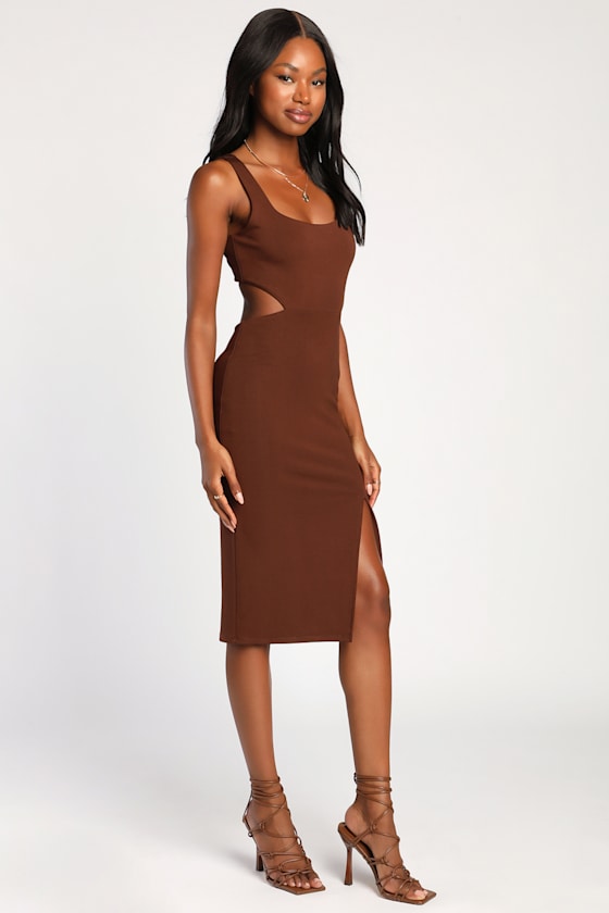 How I Feel Chocolate Brown Cutout Bodycon Midi Dress 9