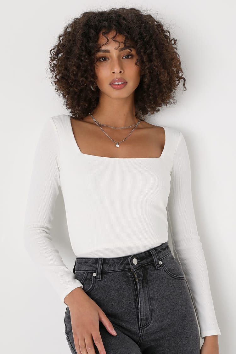 Keep You Interested White Ribbed Long Sleeve Crop Top