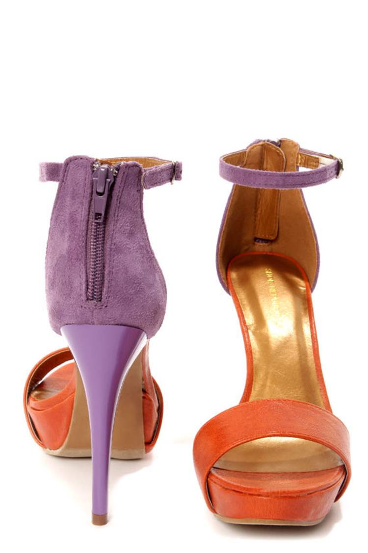Shoe Republic LA Dysis Orange and Purple Single Strap High Heels