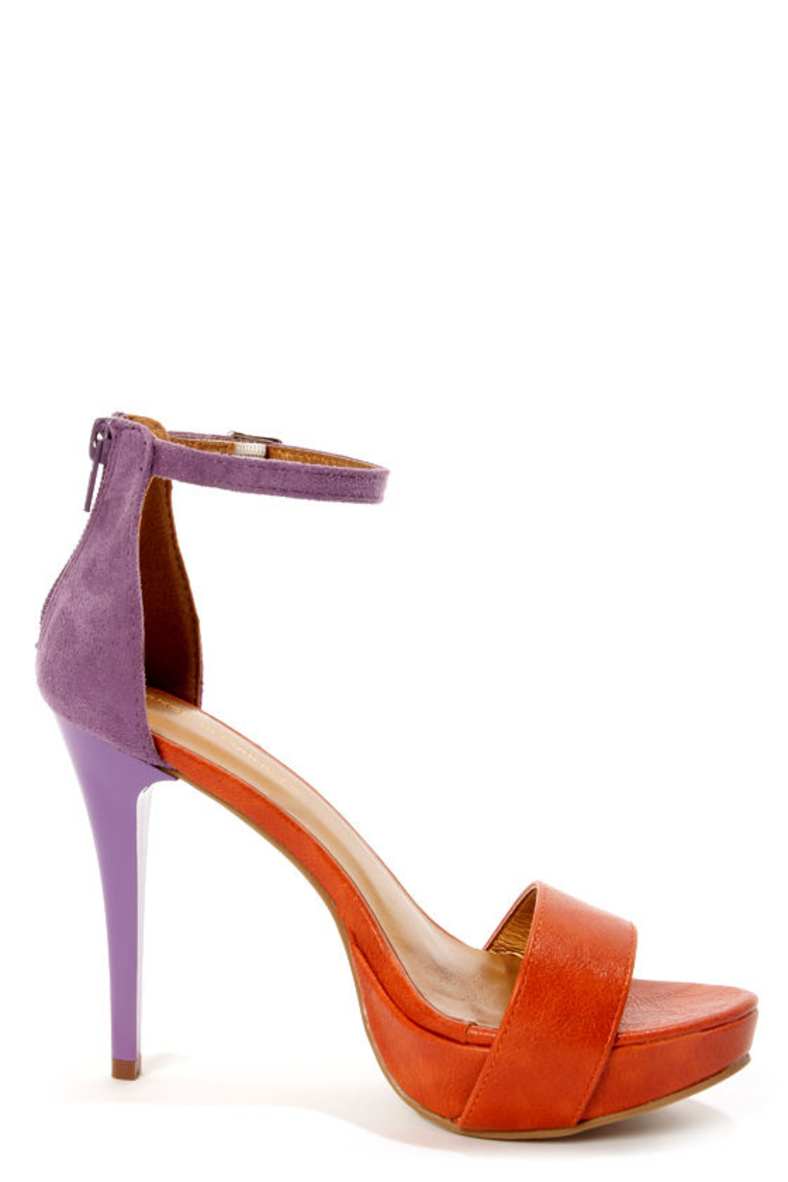 Shoe Republic LA Dysis Orange and Purple Single Strap High Heels