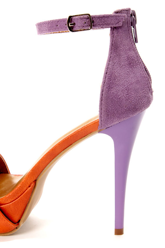 Shoe Republic LA Dysis Orange and Purple Single Strap High Heels - $40.00