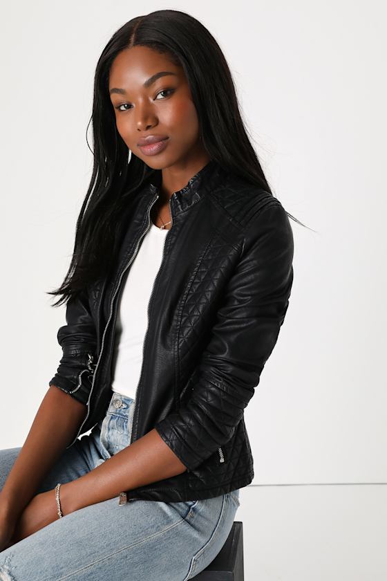 Heartlines Black Vegan Leather Moto Jacket - thumbnail 4