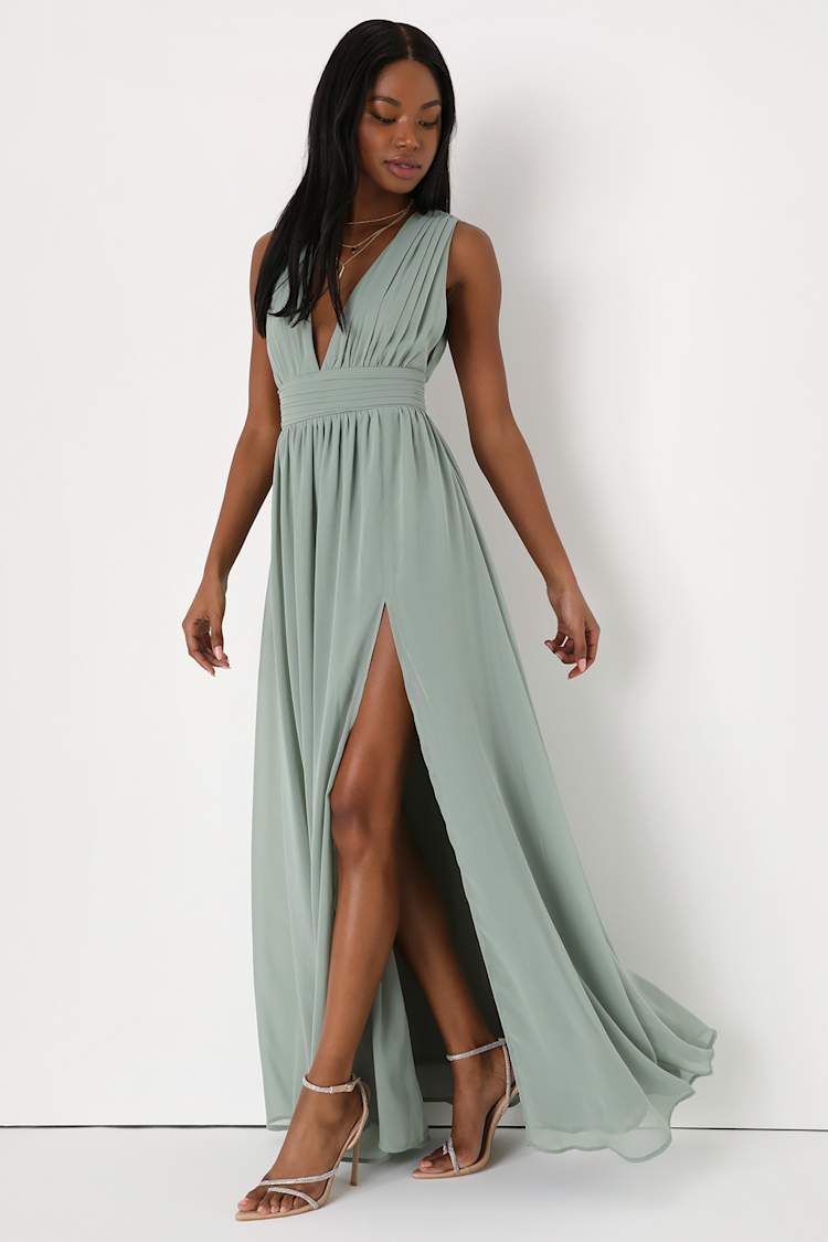 Sage Brush Dress Maxi Dress Sleeveless Dress V-Neck Dress